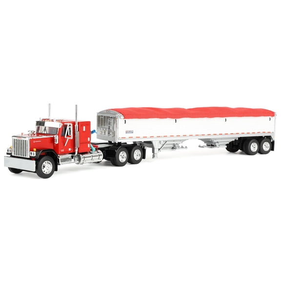 First Gear DCP 1/64 Red/White GMC General Flat Top Sleeper Semi Truck with Wilson Pacesetter Grain Trailer 60-2237