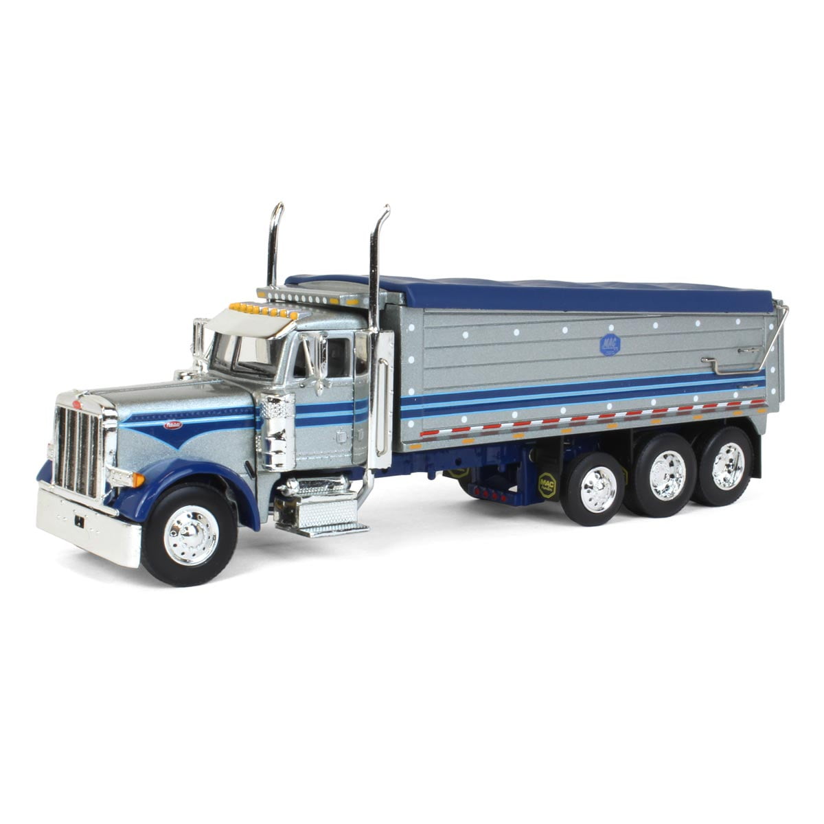 First Gear DCP 1/64 Silver & Blue Peterbilt 379 w/ Tri-Axle MAC