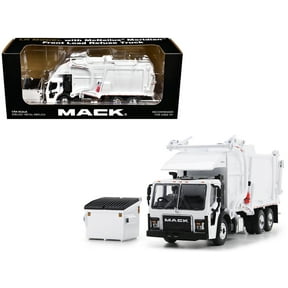 Mack LR Refuse Garbage Truck with McNeilus Meridian Front Loader White with Trash Bin 1 64 Diecast Model by DCP First Gear
