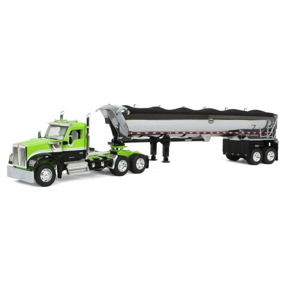 First Gear DCP 1/64 Lime Green & Black Kenworth W990 Day Cab with MAC Half Round End Dump Trailer 60-1660