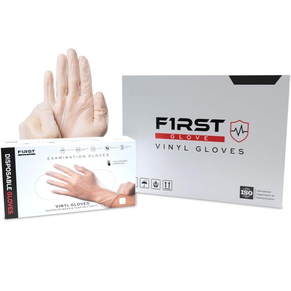 First Glove Clear Vinyl Disposable Gloves Medium 1000 ct. - Food Safe Disposable Gloves, Disposable Cleaning Gloves, Enhanced Grip, Latex Free Gloves, Disposable Vinyl Gloves