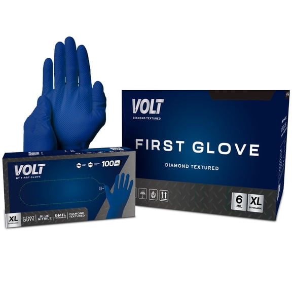 First Glove Diamond Blue Nitrile 6 Mil Gloves Size: L/One Box of 100