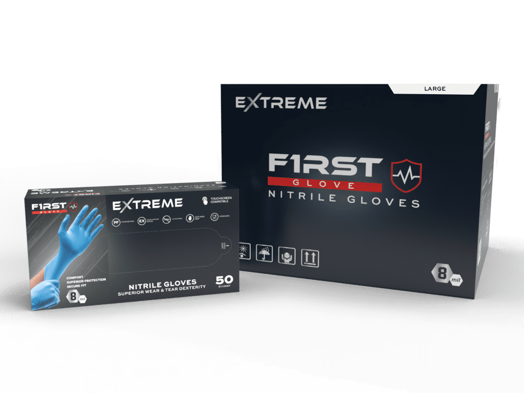 First Glove Extreme Large 1000 Ct. 8 Mil Blue Nitrile Gloves Food
