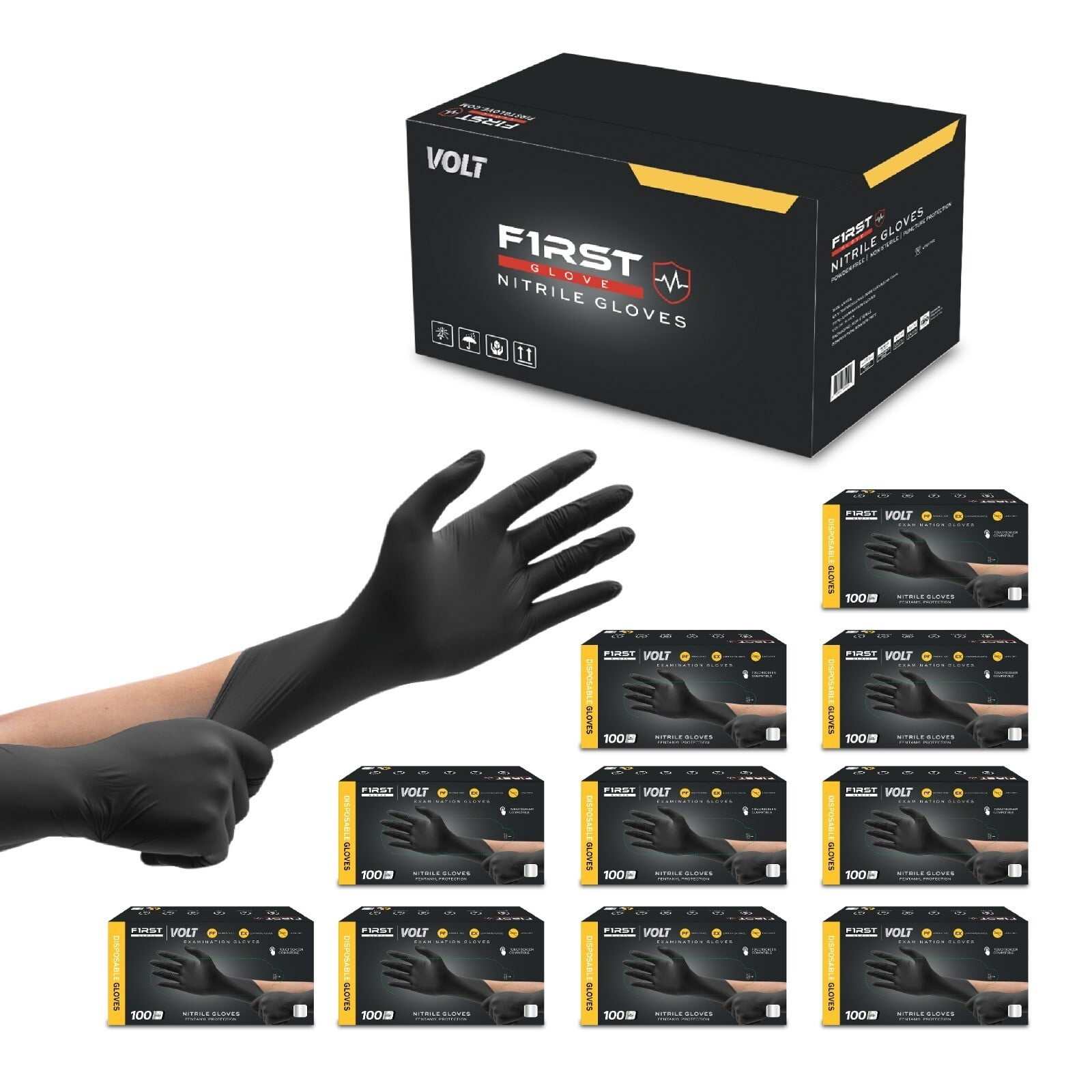 FIRST GLOVE Volt XLarge 100 Ct. 6 Mil Black Nitrile Disposable Gloves