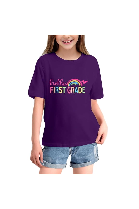 First Grade Back to School T Shirt Girls Boys Funny Graphic Short Sleeve Top Shirts with Colorful Letter Print