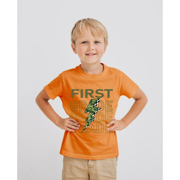 First Grade Camo Lightning Bolt T-Shirt for Boys – Back to School Graphic Tee