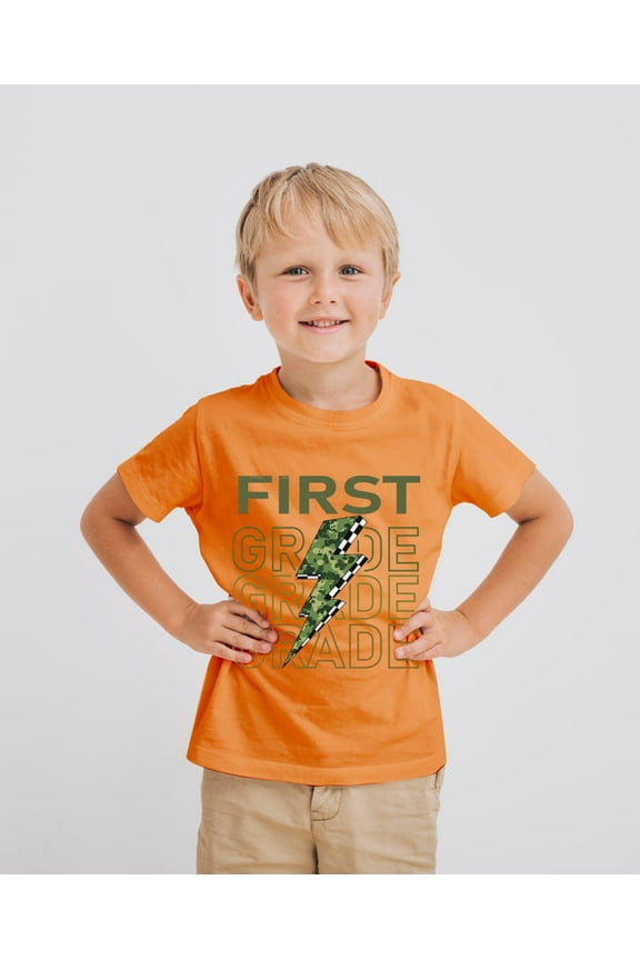 First Grade Camo Lightning Bolt T-Shirt for Boys – Back to School Graphic Tee