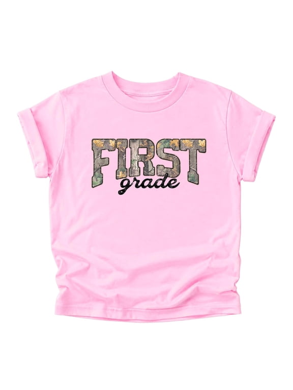 First Grade Camo Shirt for Boys & Girls Back to School Outfit Kids 1st Grade Camouflage Tee Pink Shirt 5-6