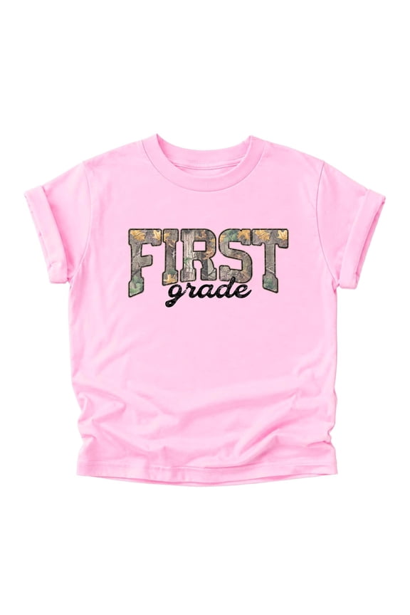 First Grade Camo Shirt for Boys & Girls Back to School Outfit Kids 1st Grade Camouflage Tee Pink Shirt Youth Large