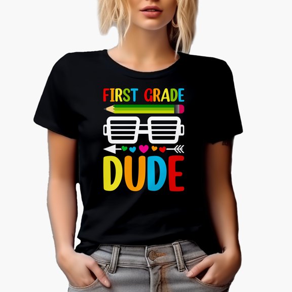 First Grade Dude, Back-To-School, Black T-Shirt, Medium