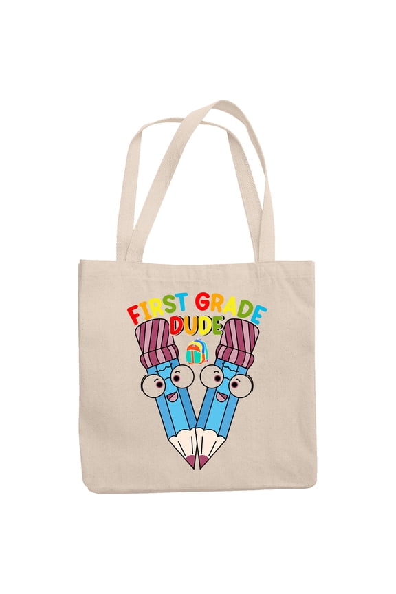 First Grade Dude, Back to School, 12oz Canvas Tote Bag
