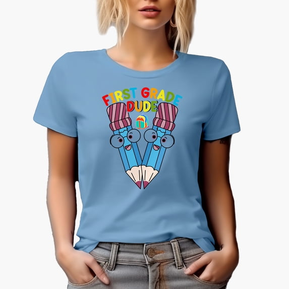 First Grade Dude, Back to School, Baby Blue T-Shirt, Large