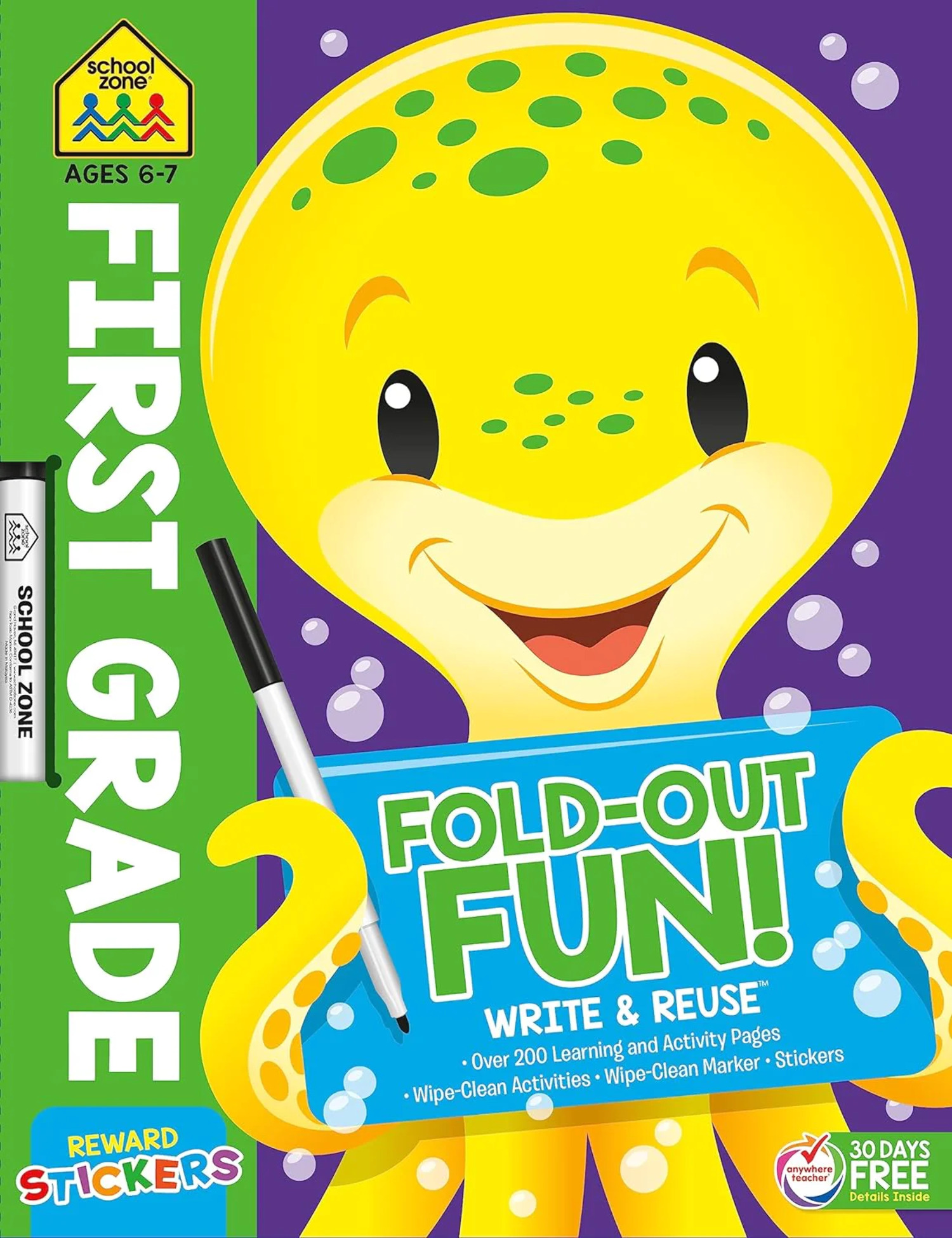 First Grade FoldOut Fun! Write Reuse Workbook Ages 6 to 7, Wipe