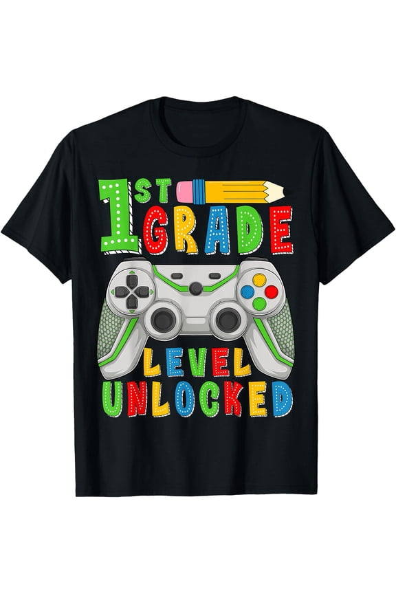 First Grade Level Unlocked Back To School Gamer Boys Kid 1st T-Shirt