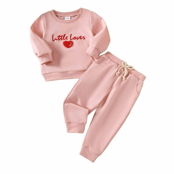 First Grade Outfits Girls Girls Hoodie Outfits Heart Letter Print Long Sleeve Sweatpants Clothes Fall Toddler Girl Clothes Pink 0 Months-6 Months