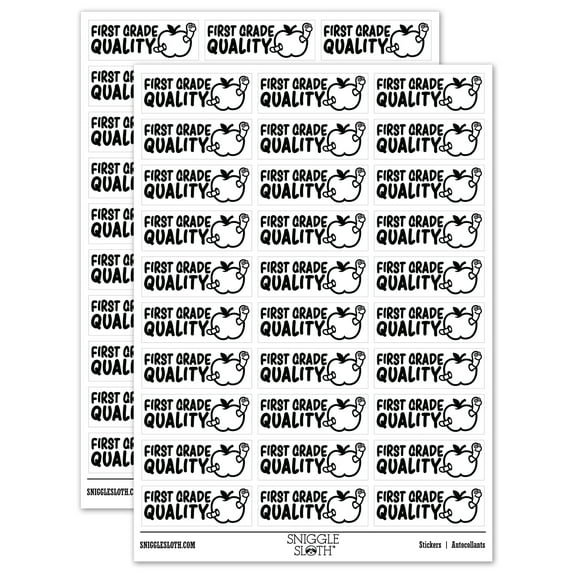 First Grade Quality Teacher Student School Sticker Set - White - Matte Finish - 1.75" Medium