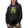 thumbnail image 1 of First Grade Rocks, Back-To-School, Black Hooded Sweatshirt or Hoodie, Small, 1 of 5