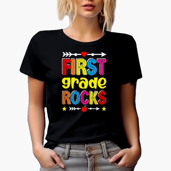 First Grade Rocks, Back-To-School, Black T-Shirt, Small