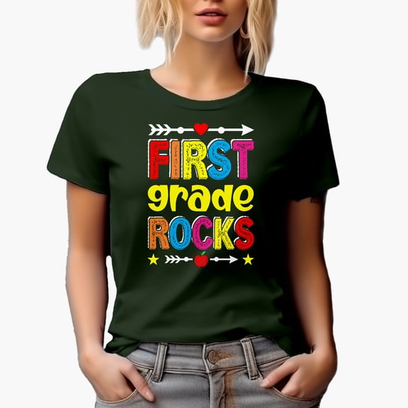 First Grade Rocks, Back-To-School, Military Green T-Shirt, Small