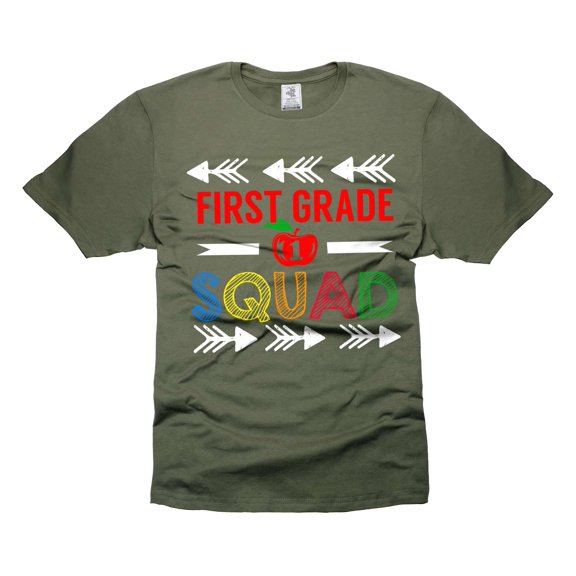 First Grade SQuad Shirt 1st Grade Shirt Teacher Shirts School Funny Tee Back To School Shirts (Small Military Green)
