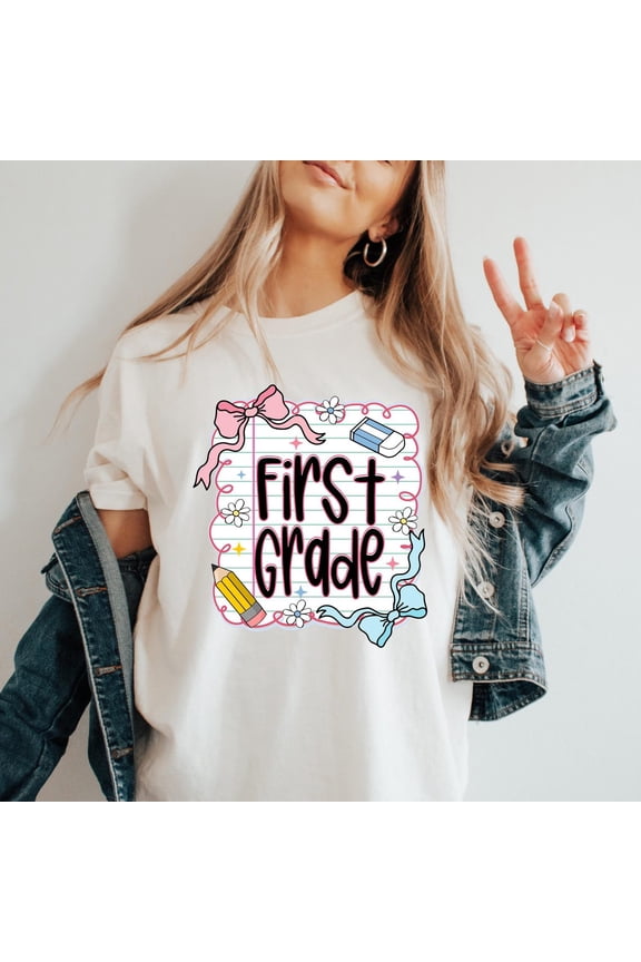 First Grade School Shirt, Striped Page Shirt, Coquette Shirt, First Day Of School Shirt, Back To School Shirt, First Grade Shirt All Size S-5Xl