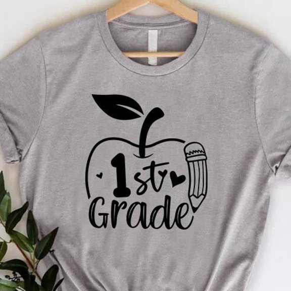 First Grade Teacher Shirt, First Grade Tee, Back To School Outfit, First Grade Teacher Gift, Pencil And Apple Design, Back To Class Tee Unisex S-5XL Hot Trending Shirt, Vintage Birthday Gift