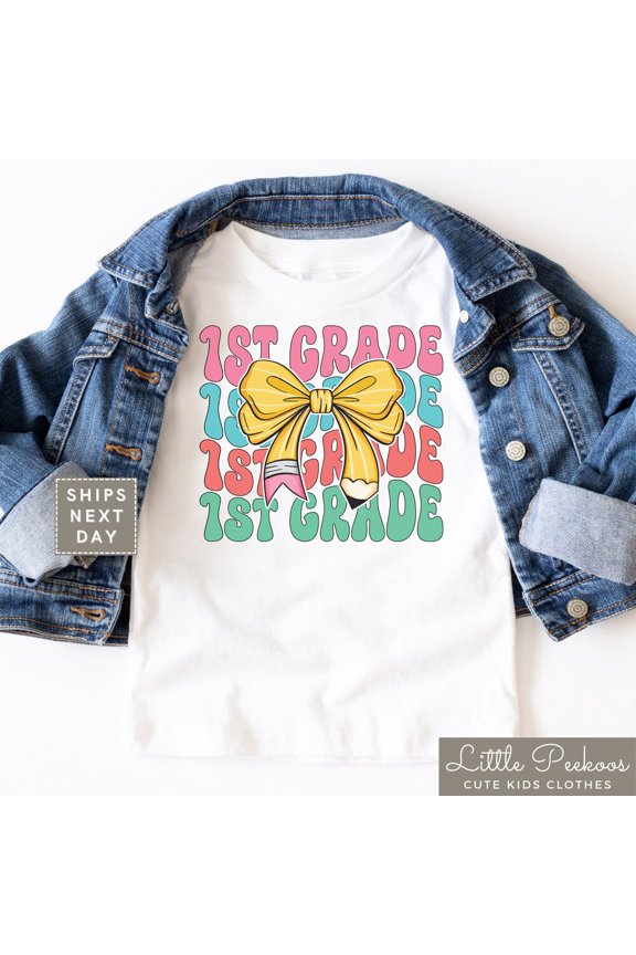First Grade Toddler Shirt - Cute Girls First Day Of 1St Grade Tee - Girls Back To School Kids T-Shirt TODDLER SHORT SLEEVE TEE BELLA CANVAS 3001T