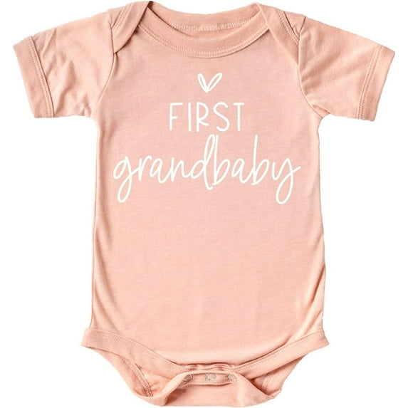 First Grandbaby Infant Photoshoot and Pregnancy Reveal Bodysuit Outfit White on Peach Bodysuit Newborn