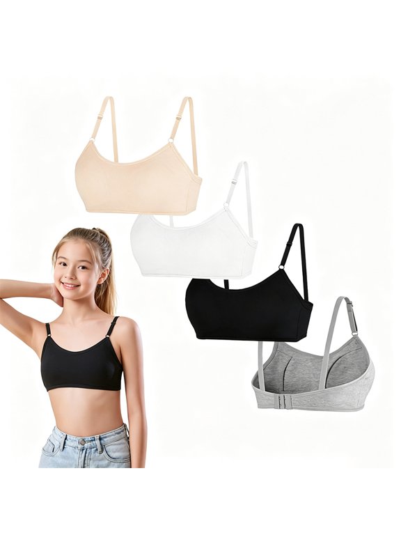 First Growth Stage Skin Friendly Cotton Teen Puberty Bra Big Growing Kids 10-16 Wire Free Lightly Padded, Modifiable Soft Straps Sweat Resistant Light Weight Developmental Support Undergarment