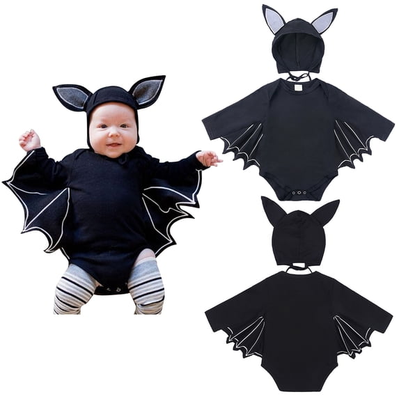 First Halloween Baby Girl Outfit Long Sleeve Bat Hooded Baby Romper Shirt Baby Outfits Baby Boy Outfits 6-12 Months