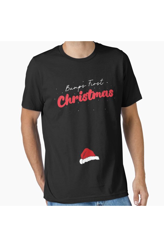 First Holiday Bump Funny Baby Pregnancy Announcement Holiday Cartoon Unisex T-Shirt, up to size 5XL