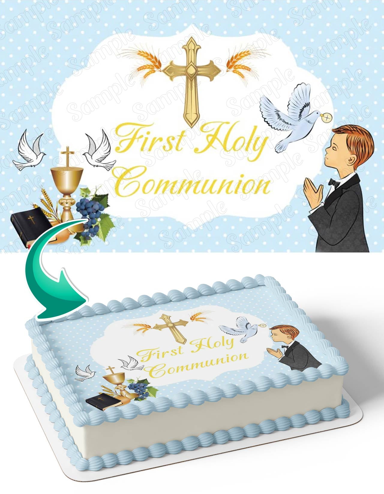 First Holly Communion Boy Edible Cake Image Topper Birthday Photo Icing  Fondant Decoration Print 1/4 Sheet - Walmart.com, image size:1280x1646