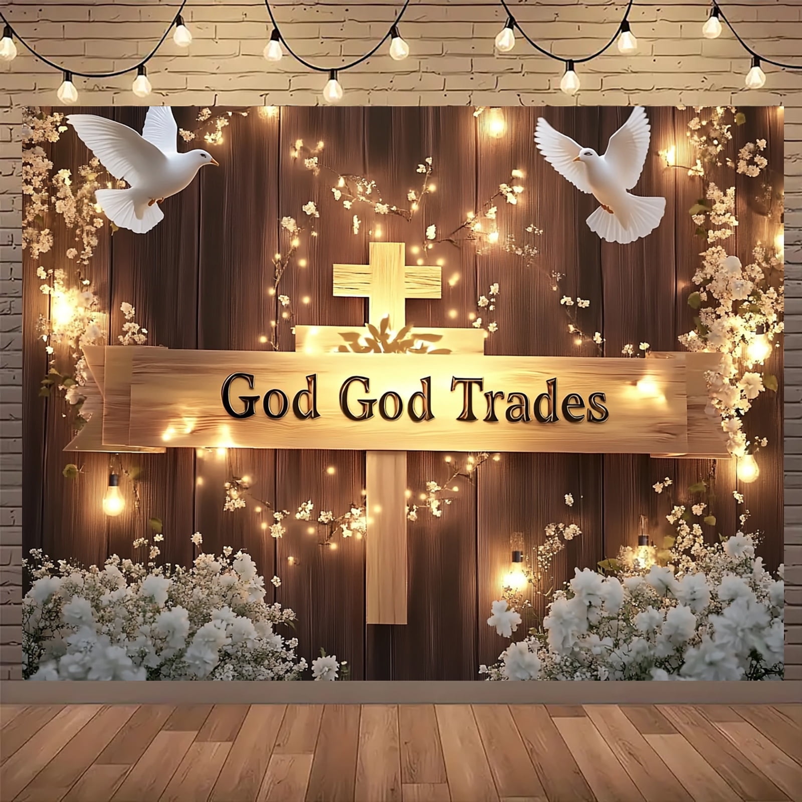 First Holy Communion Backdrop White Dove And Floral Baptism Photography ...