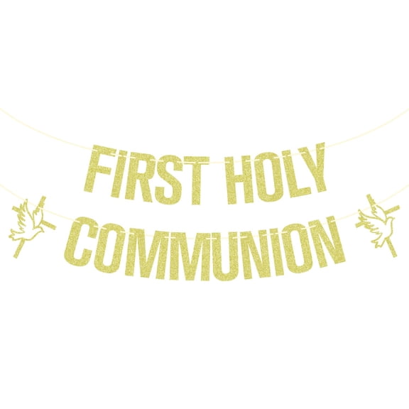 First Holy Communion Banner, Spanish Mi Primera Comunion, Mi Bautizo, Christening/Communion/Confirmation Party Decorations Gold Glitter