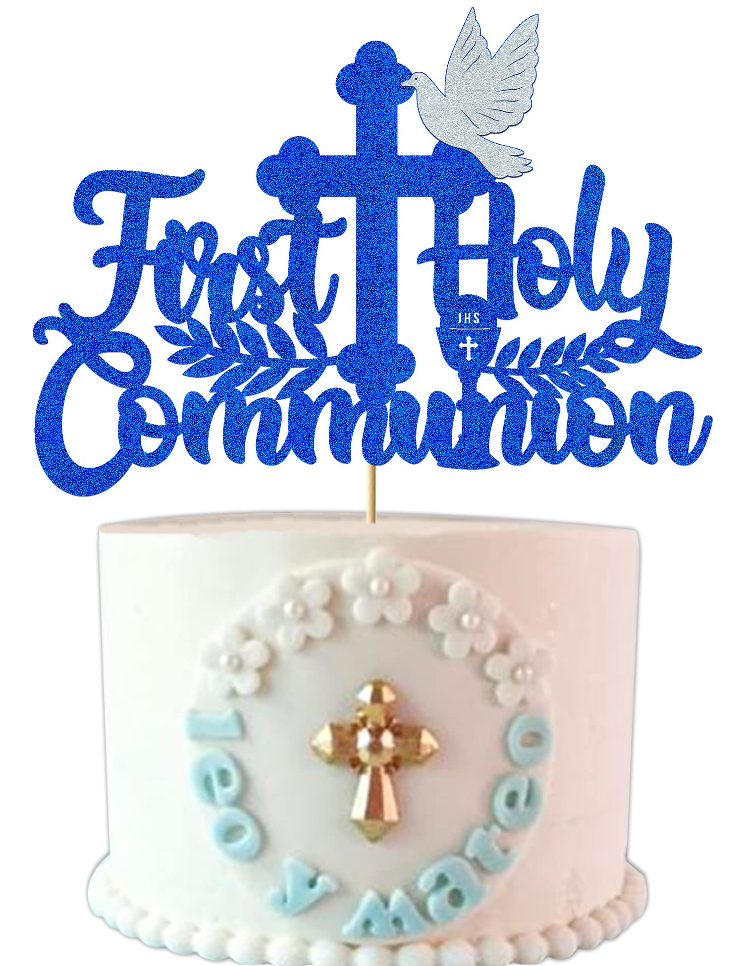He Is Risen Cake Topper - First Communion, Baptism & Easter Cake Decorations, Gold Glitter Cross Design With Food-Grade Sticks