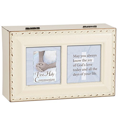 First Holy Communion Know the Joy Matte Ivory Jewelry Music Box Plays Ave Maria