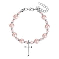 thumbnail image 1 of First Holy Communion Cross Charm Bracelet for Women,  Catholic Pink Pearl Beads Stainless Steel Chain Religious Gift, 1 of 5