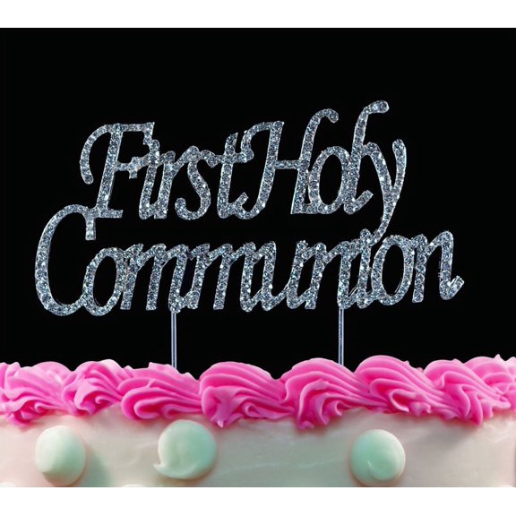 First Holy Communion Crystal Cake Toppers Silver Party Cake Picks
