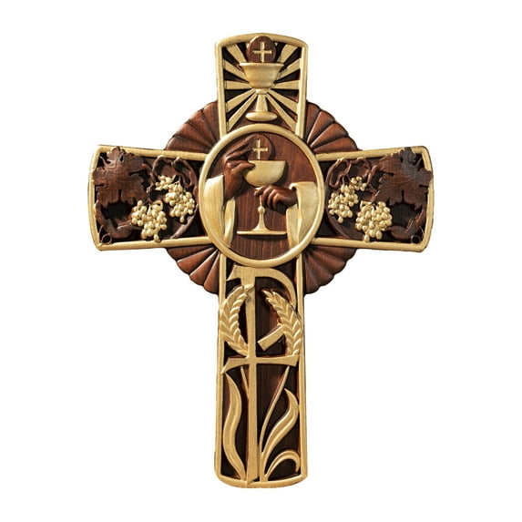 First Holy Communion Religious Wall Hanging Decoration Christian Cross Wooden Carving Eucharist Holy Grail Cross Holy Communion Gift Wooden Art Decoration