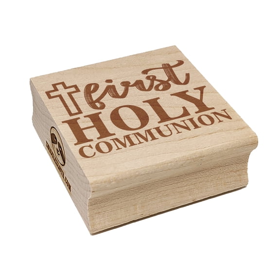 First Holy Communion with Cross Square Rubber Stamp Stamping Scrapbooking Crafting - Medium 1.75in