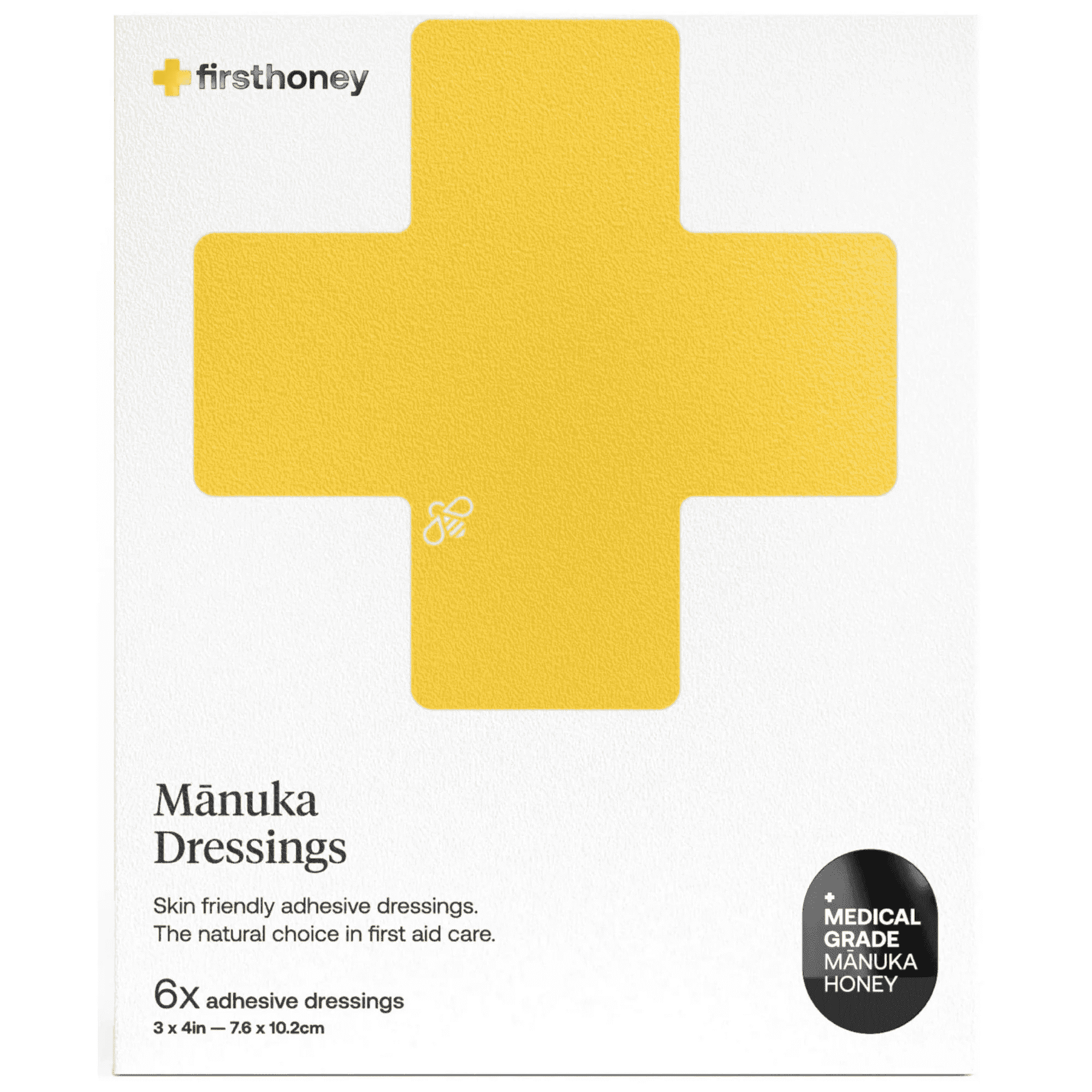 First Honey Manuka Honey Adhesive Bandages, Medical Grade, Latex Free, 3" x 4", (6 Pack)