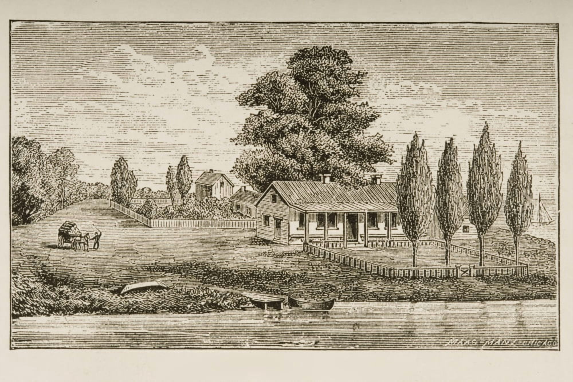 The First House Built In Chicago Illinois From American Pictures Drawn With Pen And Pencil By Rev Samuel Manning Circa 1880 Canvas Art - Ken Welsh Design Pics (34 x 22)