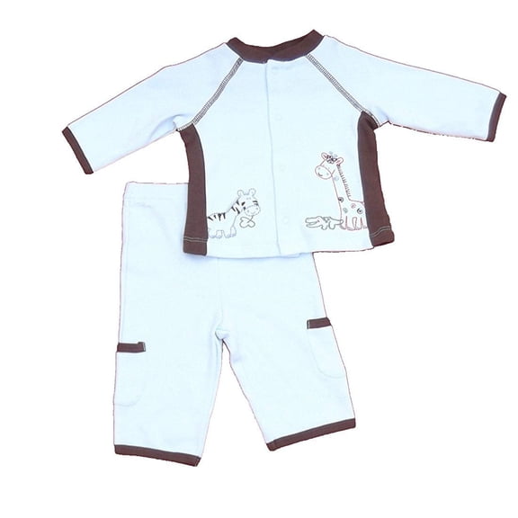 First Hugs Newborn Boys 2pc Set Animals Light Blue and Brown