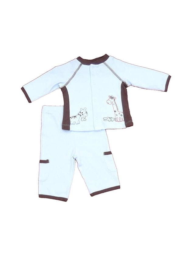 Newborn Boys 2pc Set Animals Light Blue and Brown
