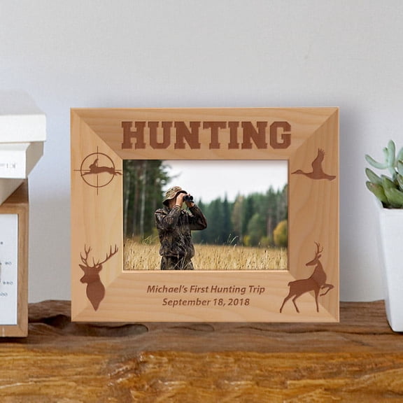 First Hunting Trip Personalized Wooden Picture Frame-5" x 3 1/2" Brown Horizontal