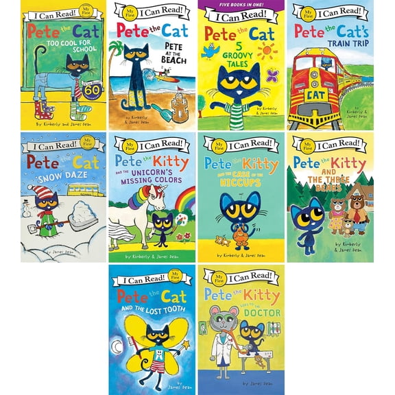 Pre-Owned My First I Can Read Pete the Cat Series, 10 Books Collection Set, Pete at the Beach, Pete the Cat's Train Trip, Pete the Kitty and the Case of the Hiccups, the Three Bears, the Lost Tooth