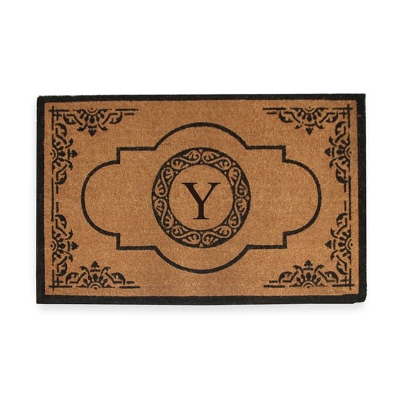 A1HC Abrilina Natural Coir Monogrammed Door Mat, PVC Backing, Durable Anti-Shed Heavy Duty Doormat for Outdoor Front Porch Entrymat - 30"x48"