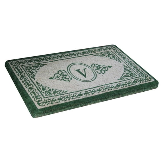 First Impression Handcrafted Green Filigree Decorative Border Extra-thick Monogrammed Doormat - 22" x 36"