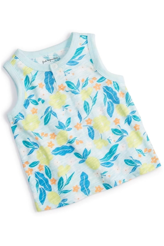 Baby Boys Elegant Tropical Floral-Print Henley Tank Top, Created for Macy's - Oasis Blue