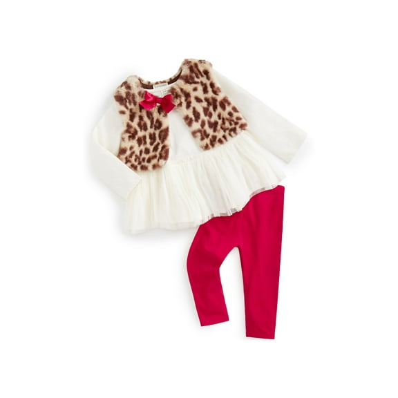 First Impressions Baby Girls 3 Pc. Leopard Vest Top Legging Set Cherry Red 0-3 months